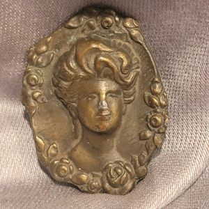 Vintage Art Nouveau N-48 belt buckle Bergamot Brass 3D woman's lady woman head